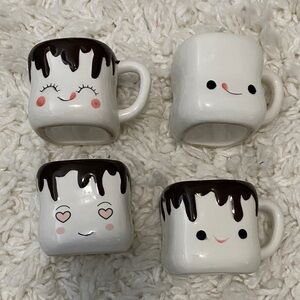 Hot chocolate cute face mugs (3) and (1) cute face marshmallow holder set